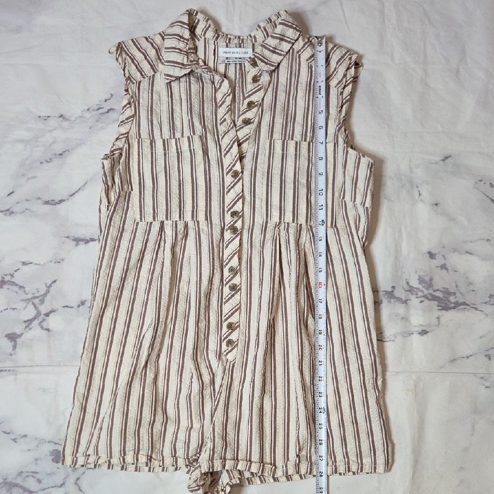 Urban Outfitters Zoey Striped Workwear Playsuit/Romper In Beige and Brown - Picture 3 of 7
